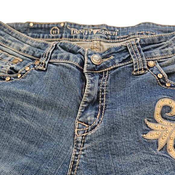 Trinity Ranch Bedazzled Embroidered Blue Denim Bootcut Jeans Sz Junior 11 - Picture 5 of 12